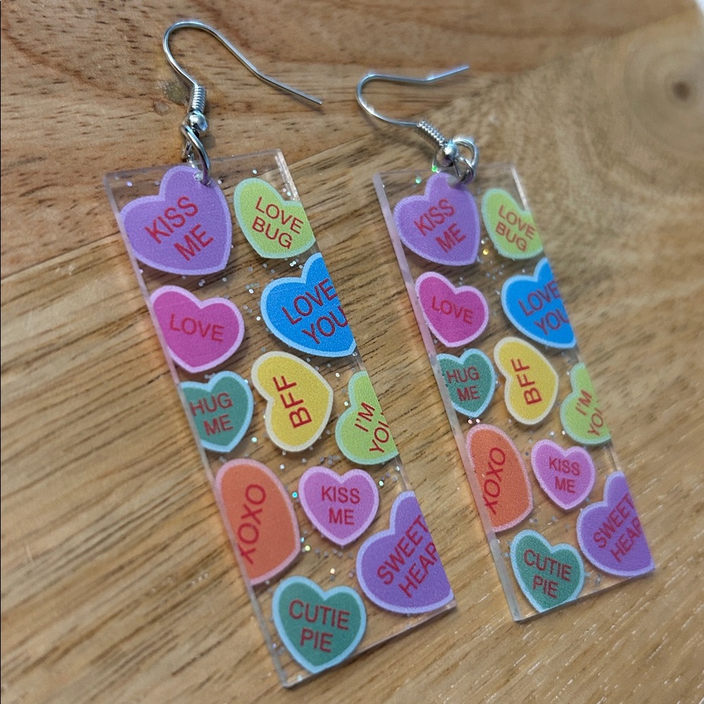 💎5/$25 Valentine’s Day conversation Heart Earrings NEW acrylic dangles - Picture 2 of 4